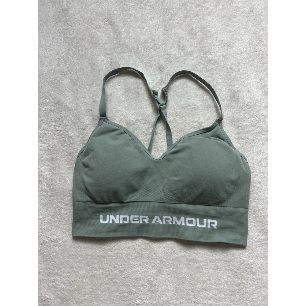 Under Armour Sports Bra Womens S Green Seamless Elastic Logo Adjustable Straps